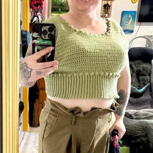 Beautiful Sage Green hand made crochet Crop Top